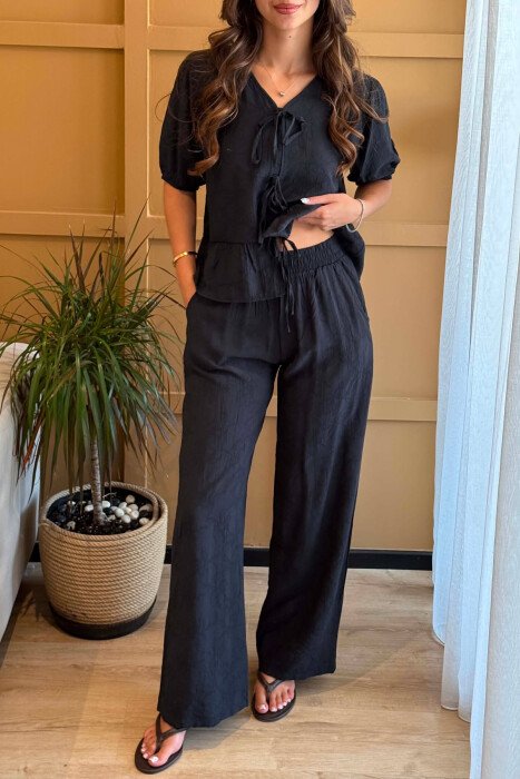 SHORT SLEEVE SHIRT + TROUSERS WOMAN SET BLACK/ E ZEZE - 5