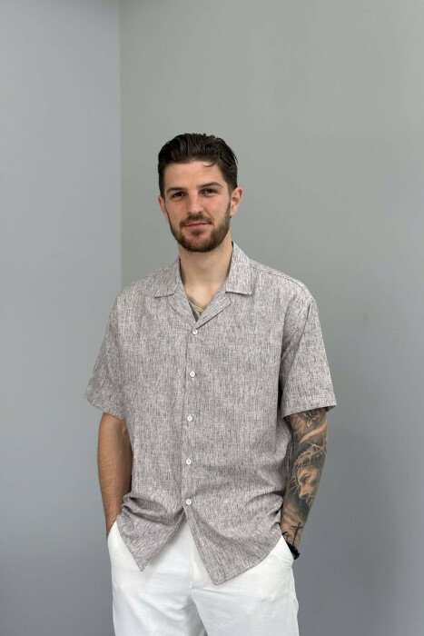 SHORT SLEEVE SIMPLE MEN SHIRT BROWN/KAFE - KLAUDIO FASHION
