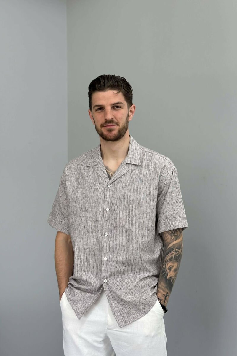 SHORT SLEEVE SIMPLE MEN SHIRT BROWN/KAFE - 1