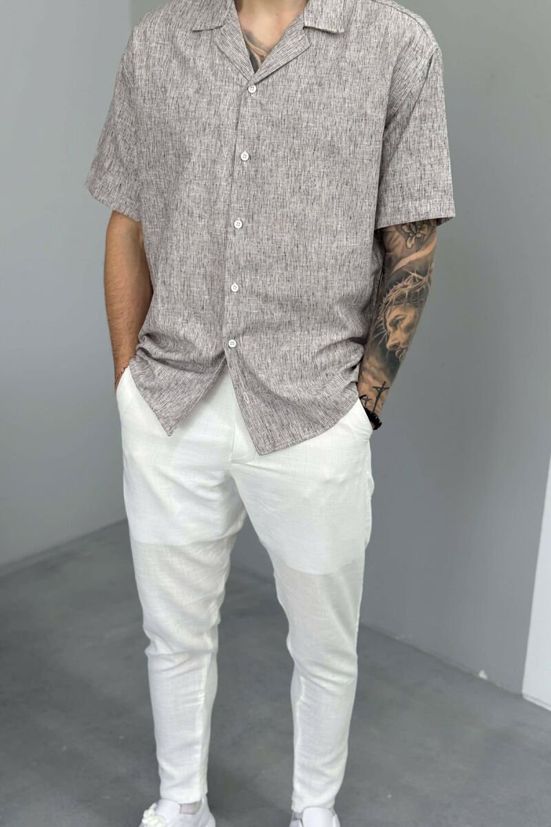 SHORT SLEEVE SIMPLE MEN SHIRT BROWN/KAFE - 2