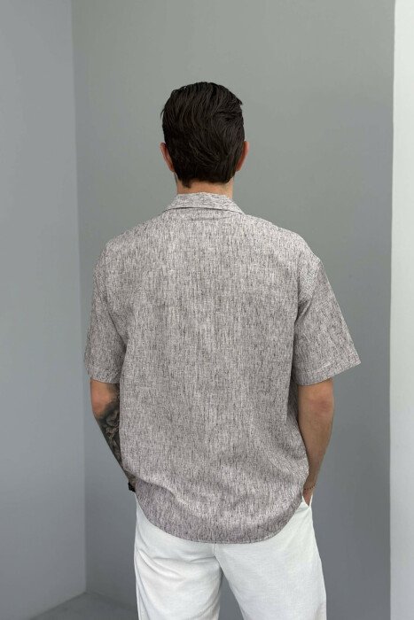 SHORT SLEEVE SIMPLE MEN SHIRT BROWN/KAFE - 3