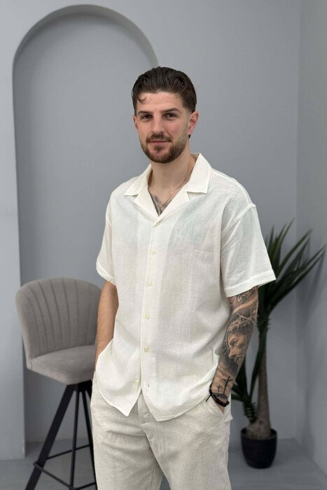 SHORT SLEEVE SIMPLE MEN SHIRT CREAM/KREM - 1