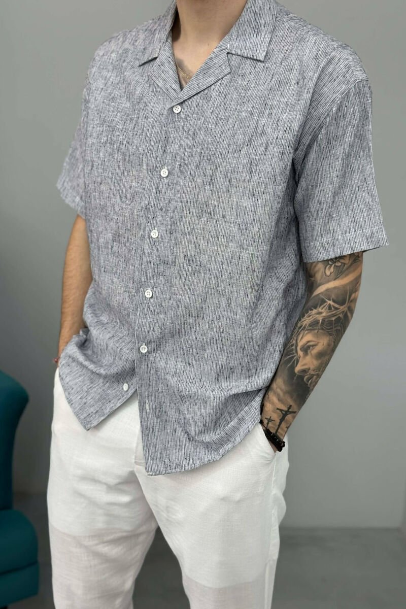 SHORT SLEEVE SIMPLE MEN SHIRT GREY/GRI - 2