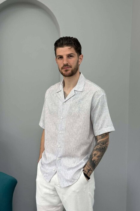 SHORT SLEEVE SIMPLE MEN SHIRT LIGHT GREY/GZ - KLAUDIO FASHION