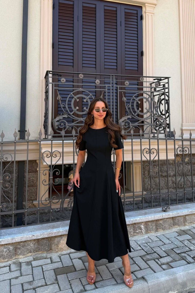 SHORT SLEEVE SIMPLE WOMEN DRESS BLACK/ E ZEZE - 1