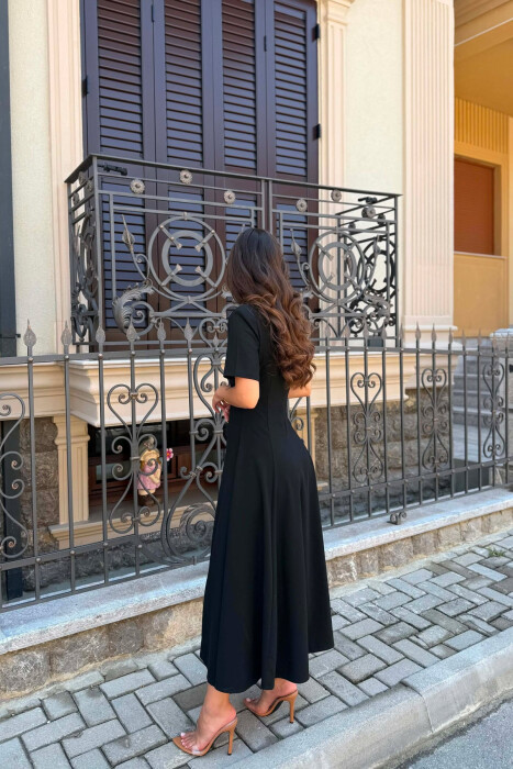 SHORT SLEEVE SIMPLE WOMEN DRESS BLACK/ E ZEZE - 4