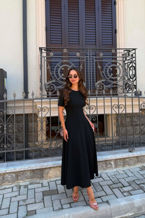 SHORT SLEEVE SIMPLE WOMEN DRESS BLACK/ E ZEZE - 5
