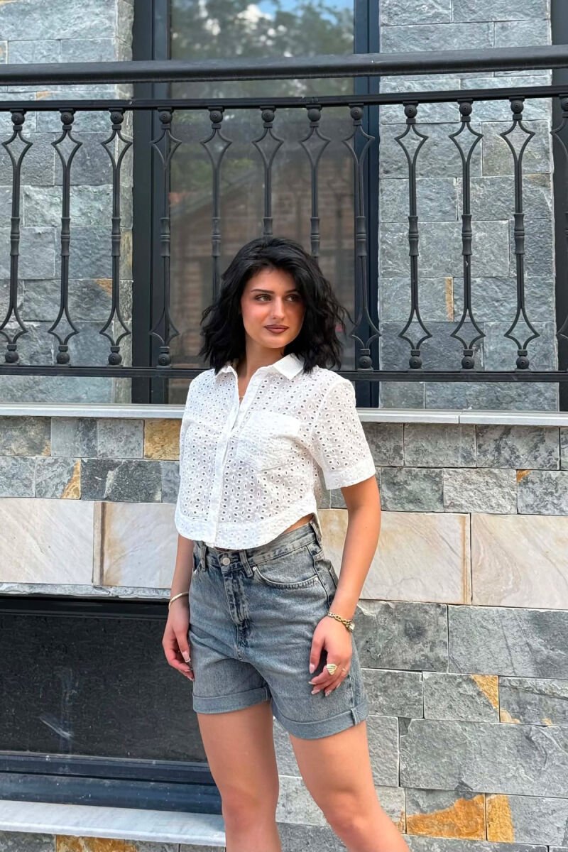 SHORT SLEEVE SINGLE POCKET WOMEN SHIRT WHITE-E BARDHE - 4