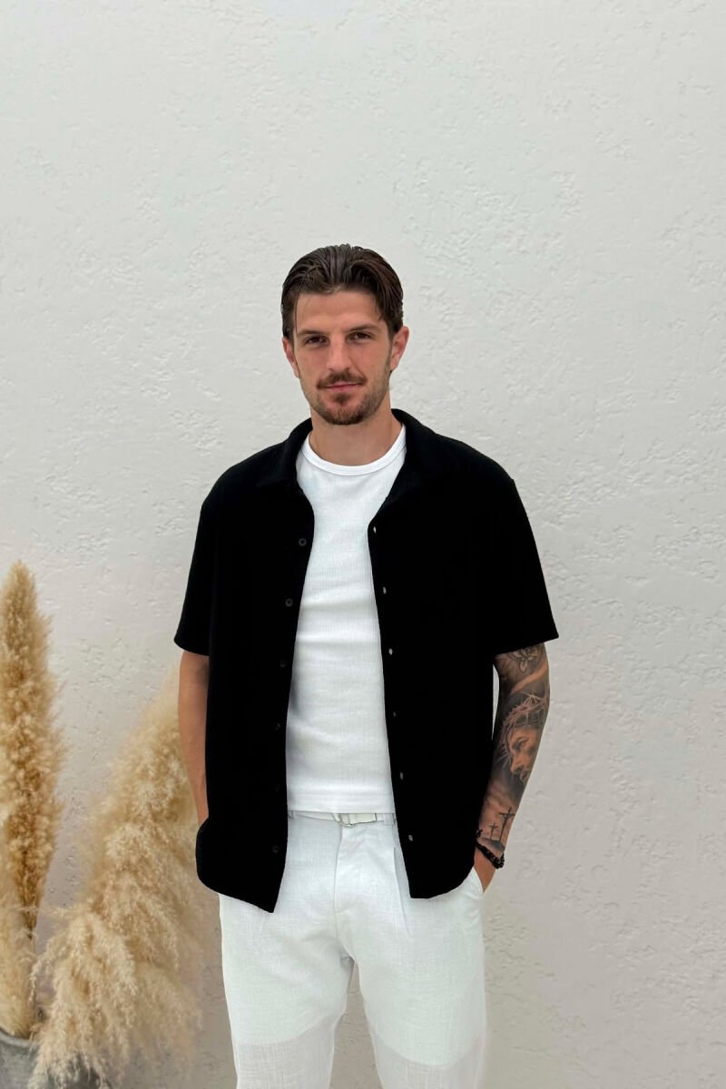 SHORT SLEEVE TEXTURED MEN SHIRT BLACK/ E ZEZE - 1