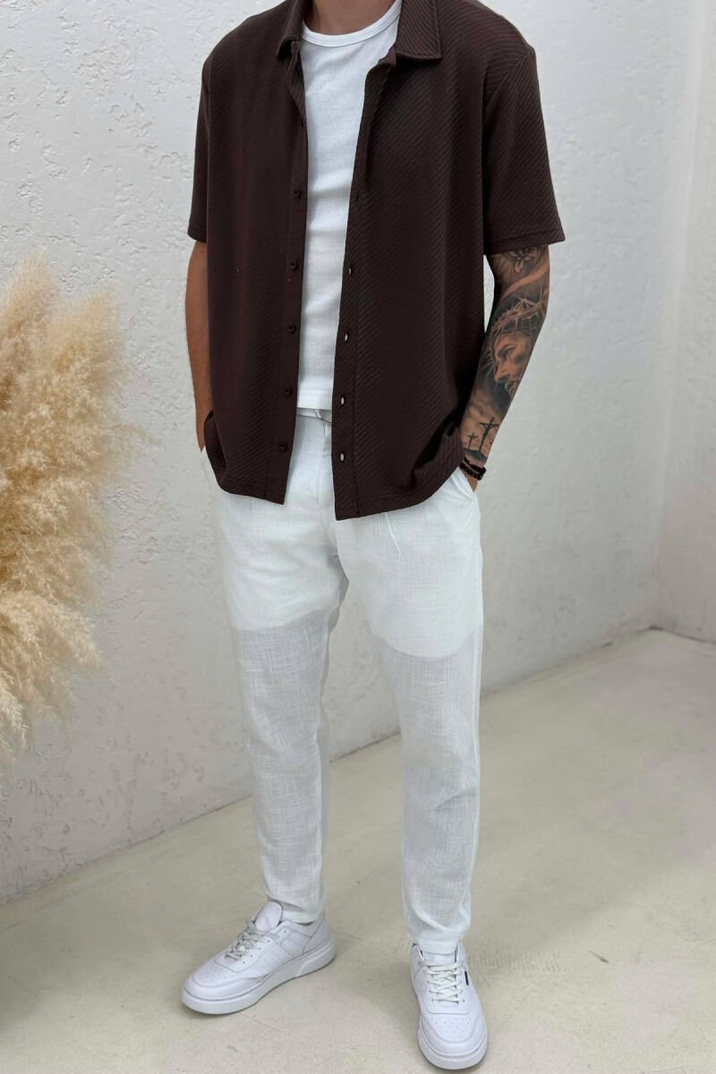 SHORT SLEEVE TEXTURED MEN SHIRT BROWN/KAFE - 2