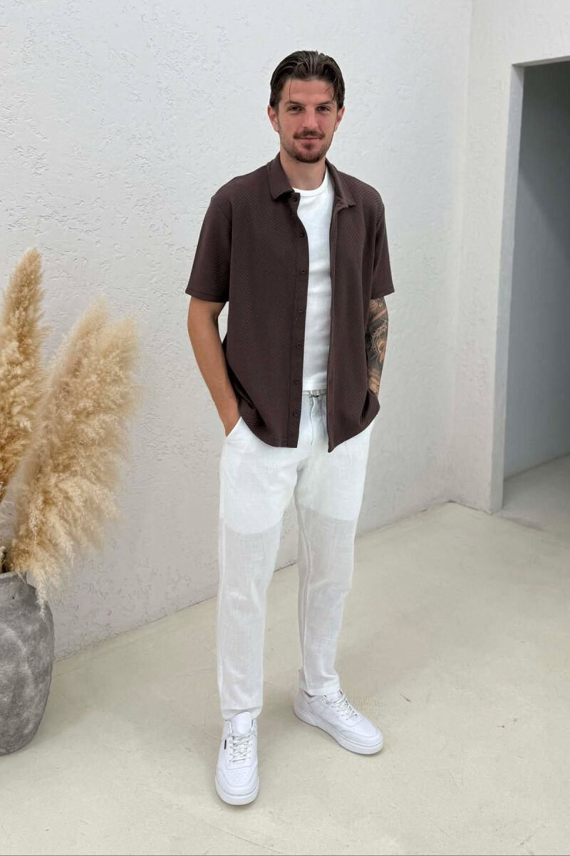 SHORT SLEEVE TEXTURED MEN SHIRT BROWN/KAFE - 3