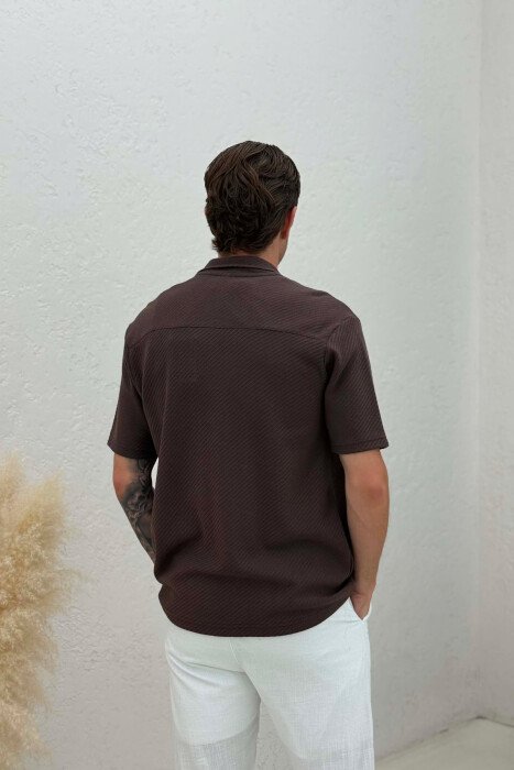 SHORT SLEEVE TEXTURED MEN SHIRT BROWN/KAFE - 9