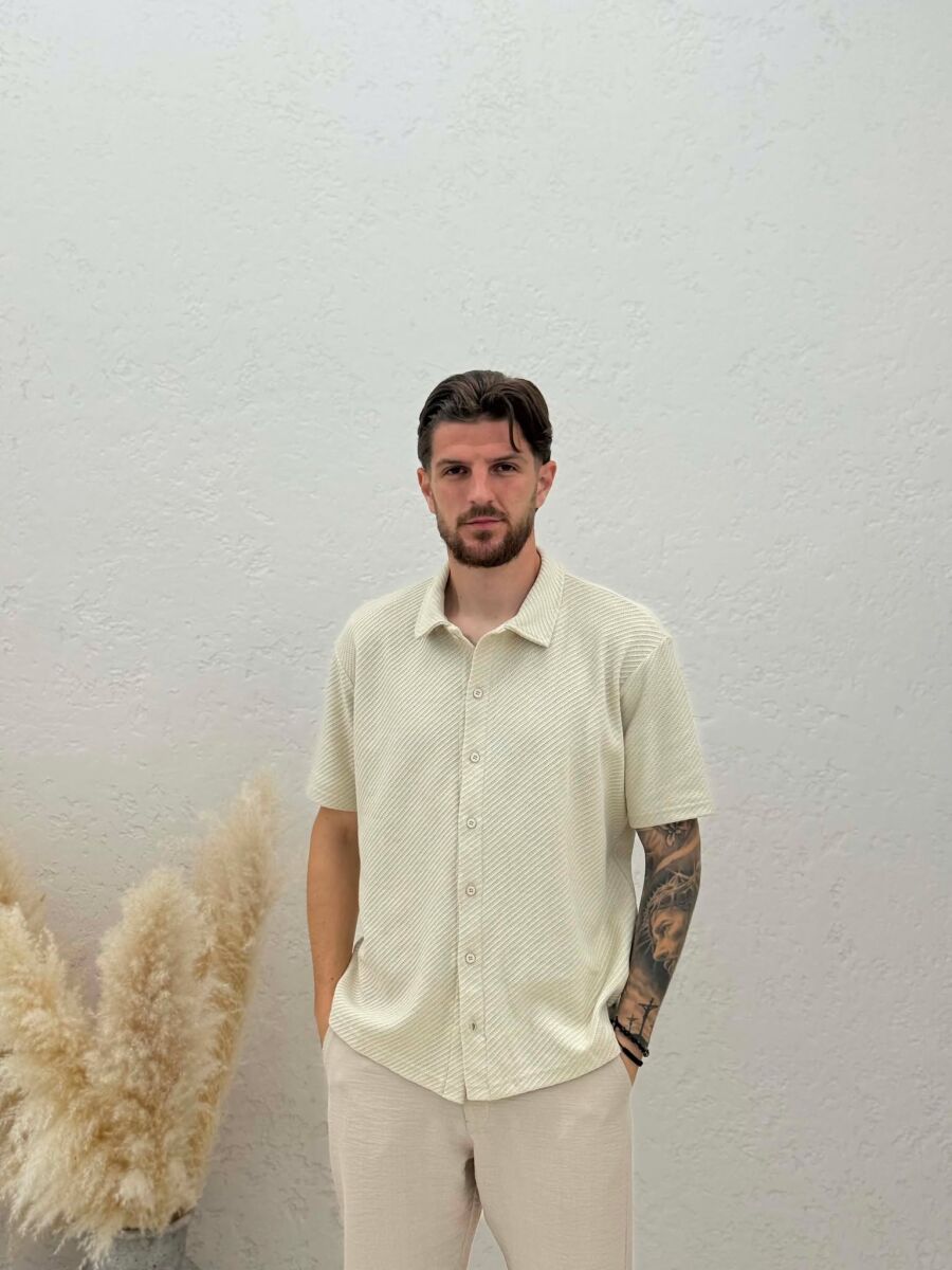 SHORT SLEEVE TEXTURED MEN SHIRT CREAM/KREM - 6