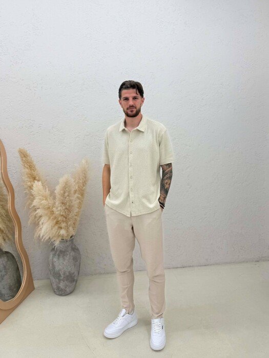 SHORT SLEEVE TEXTURED MEN SHIRT CREAM/KREM - 8