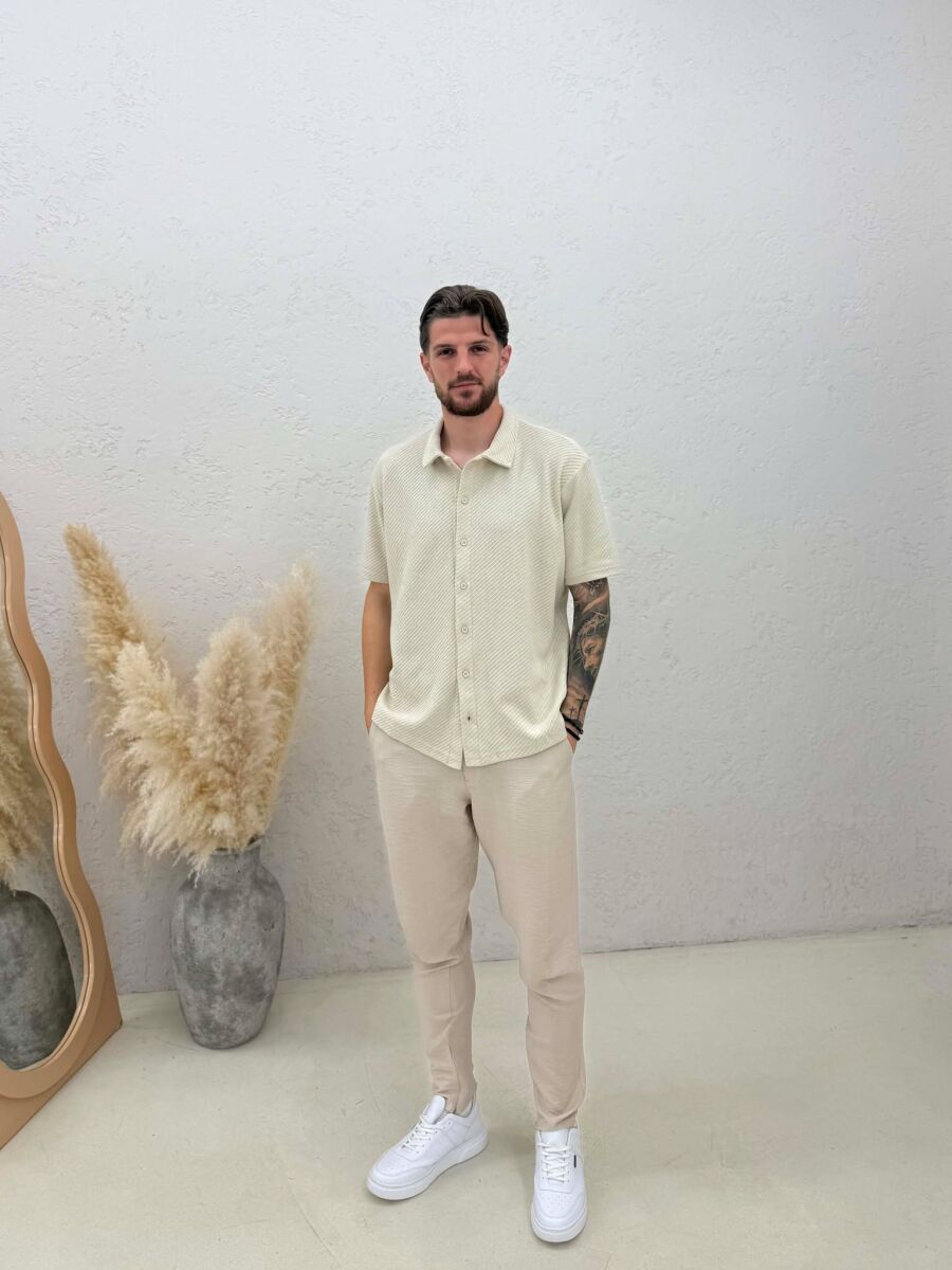 SHORT SLEEVE TEXTURED MEN SHIRT CREAM/KREM - 8