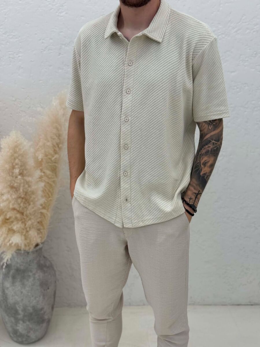 SHORT SLEEVE TEXTURED MEN SHIRT CREAM/KREM - 9