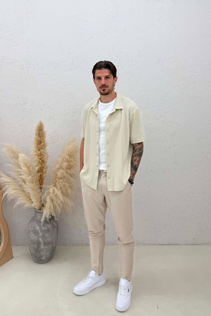 SHORT SLEEVE TEXTURED MEN SHIRT CREAM/KREM - 3