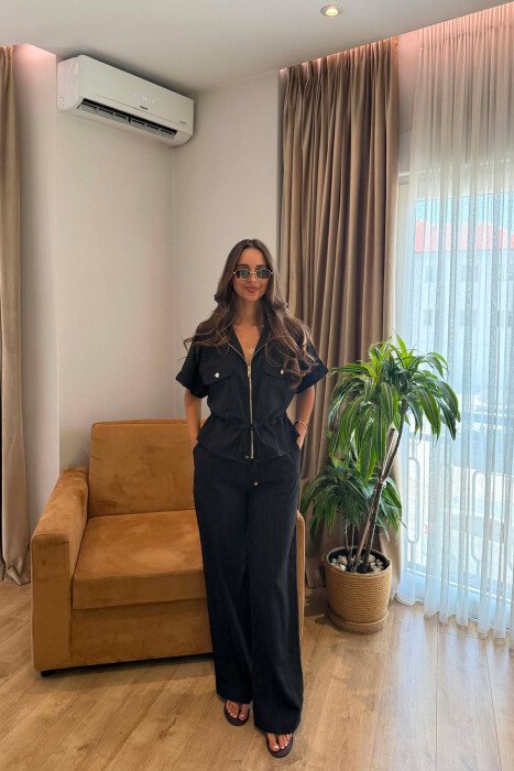 SHORT SLEEVE ZIPPER JACKET + TROUSERS WOMAN SET BLACK/ E ZEZE - 2