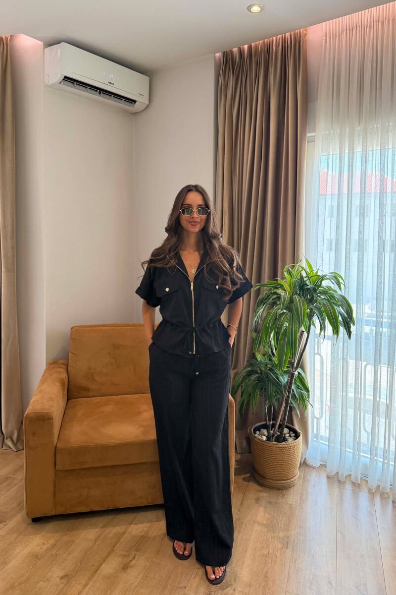 SHORT SLEEVE ZIPPER JACKET + TROUSERS WOMAN SET BLACK/ E ZEZE - 2