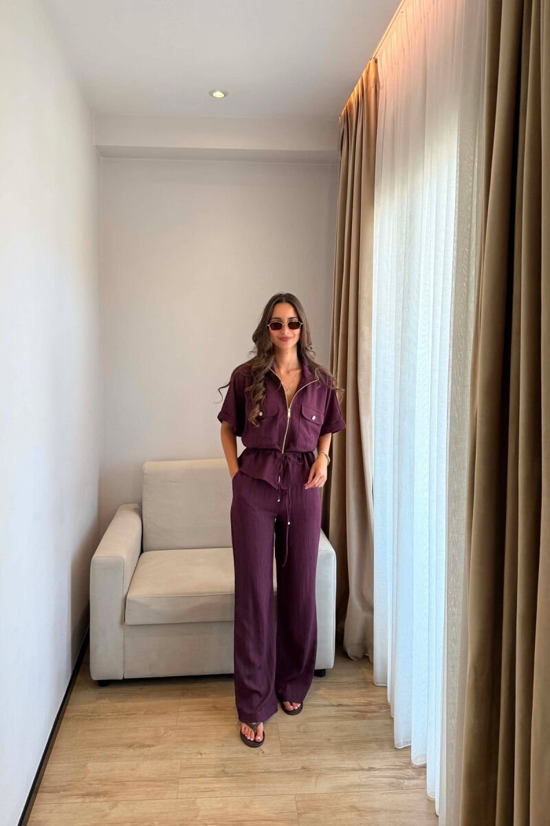 SHORT SLEEVE ZIPPER JACKET + TROUSERS WOMAN SET BURGUNDY/VISHNJE - 1