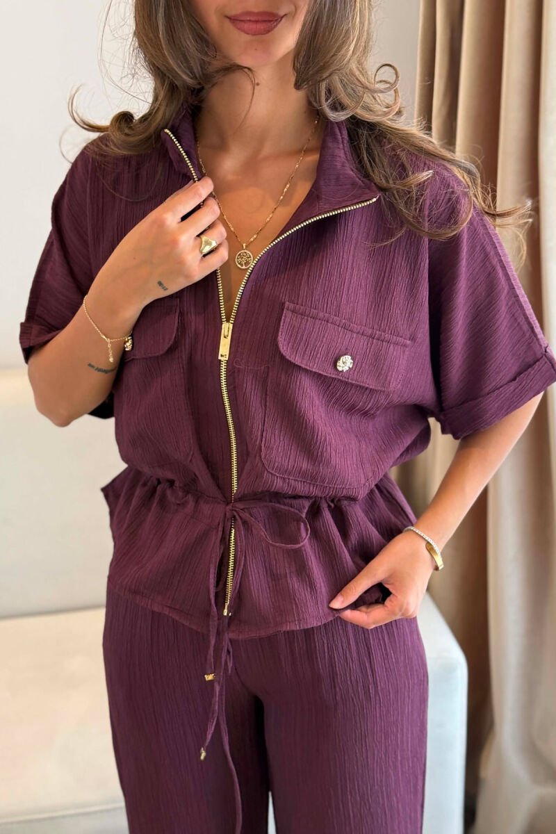 SHORT SLEEVE ZIPPER JACKET + TROUSERS WOMAN SET BURGUNDY/VISHNJE - 2