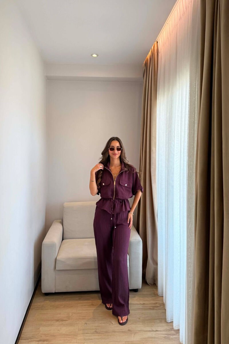 SHORT SLEEVE ZIPPER JACKET + TROUSERS WOMAN SET BURGUNDY/VISHNJE - 4