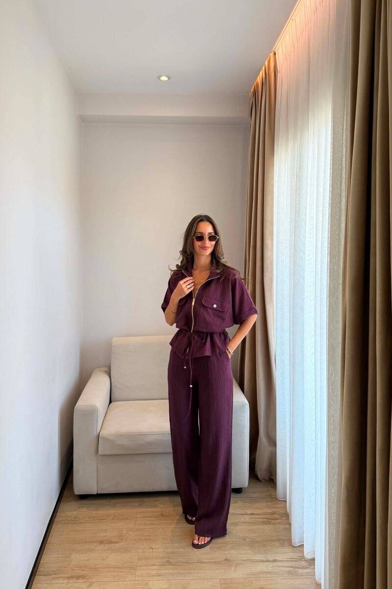 SHORT SLEEVE ZIPPER JACKET + TROUSERS WOMAN SET BURGUNDY/VISHNJE - 5