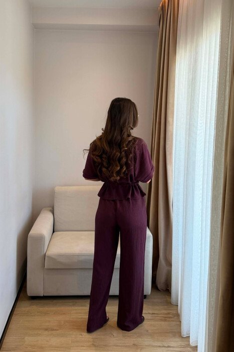 SHORT SLEEVE ZIPPER JACKET + TROUSERS WOMAN SET BURGUNDY/VISHNJE - 6