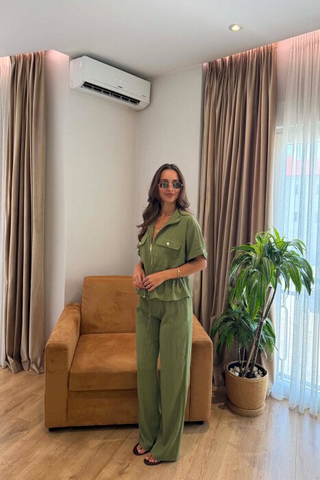 SHORT SLEEVE ZIPPER JACKET + TROUSERS WOMAN SET GREEN/JESHILE - 4