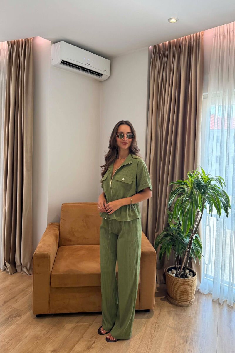 SHORT SLEEVE ZIPPER JACKET + TROUSERS WOMAN SET GREEN/JESHILE - 4