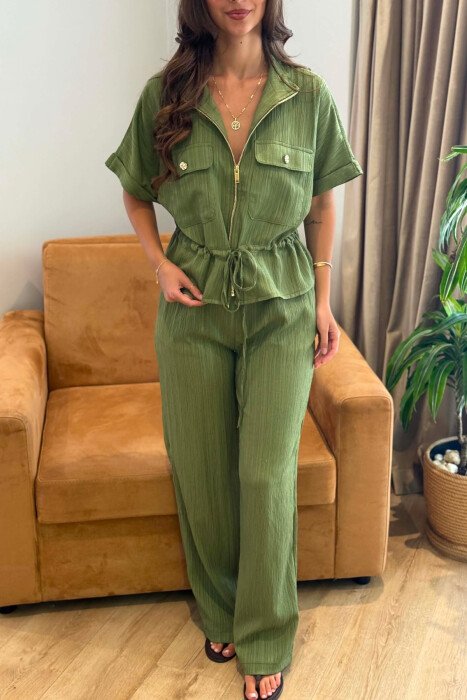 SHORT SLEEVE ZIPPER JACKET + TROUSERS WOMAN SET GREEN/JESHILE - 6
