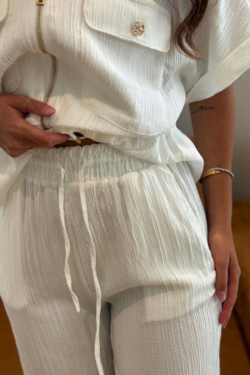 SHORT SLEEVE ZIPPER JACKET + TROUSERS WOMAN SET WHITE-E BARDHE - 6