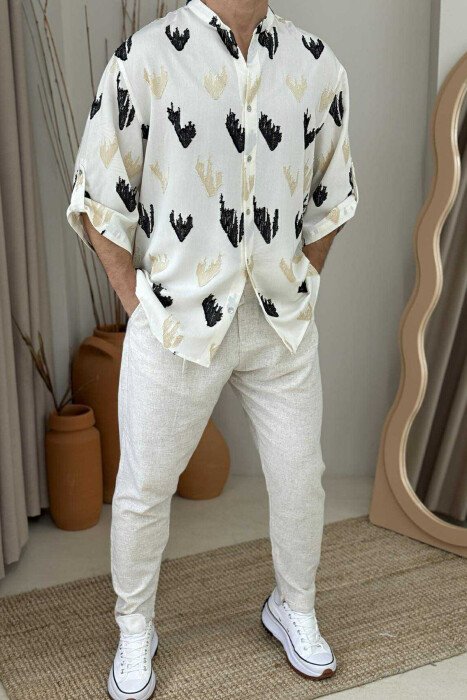 KËMISHË ME DIZAJN ME MËNGË TË SHKURTËR PËR MESHKUJ NË NGJYRËN KREM+ZEZË - 