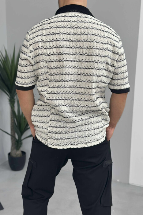 SHORT SLEEVES DESIGNED MEN SHIRT CREAM+BLACK/KREM+ZEZE - 3