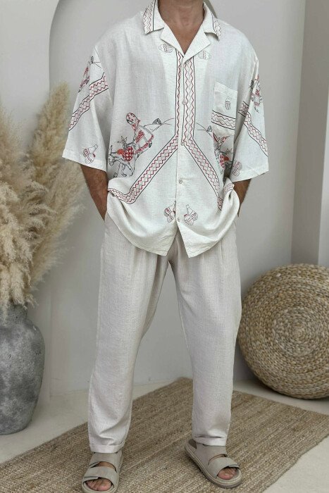 SHORT SLEEVES DESIGNED MEN SHIRT CREAM/KREM - 1