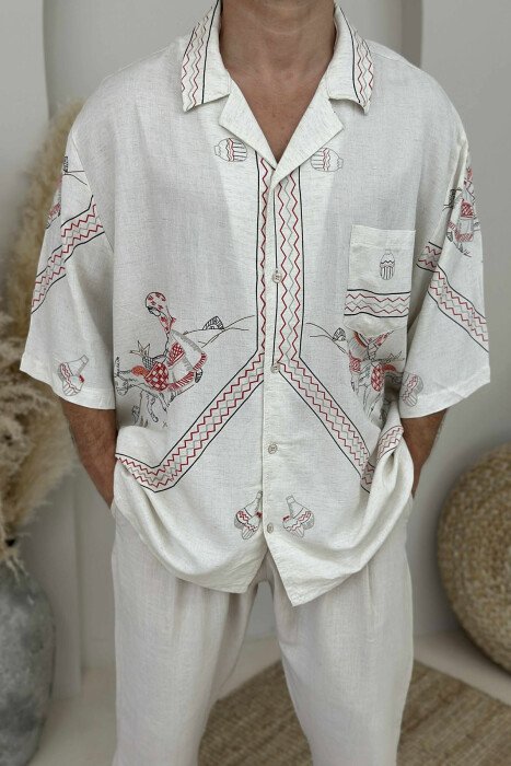 SHORT SLEEVES DESIGNED MEN SHIRT CREAM/KREM - 2