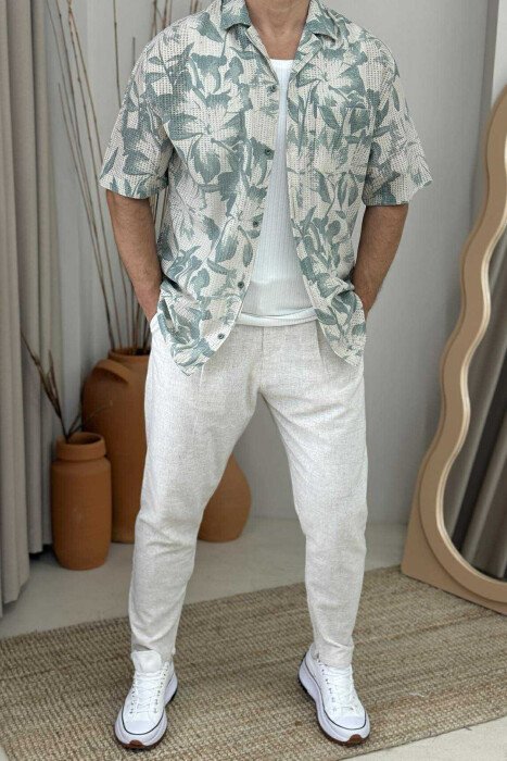 SHORT SLEEVES FLOWERS DESIGN MEN SHIRT MINT/MENTE - 1