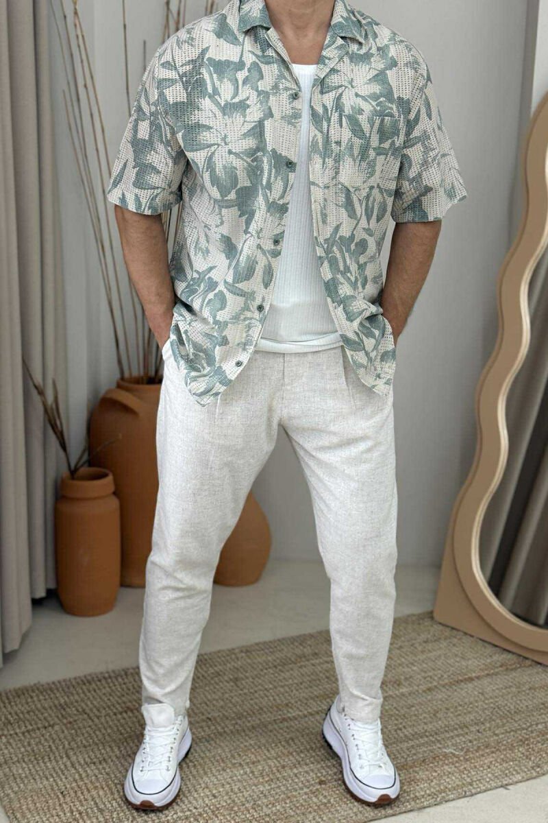 SHORT SLEEVES FLOWERS DESIGN MEN SHIRT MINT/MENTE - 1