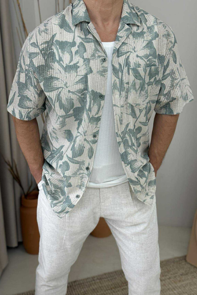 SHORT SLEEVES FLOWERS DESIGN MEN SHIRT MINT/MENTE - 2