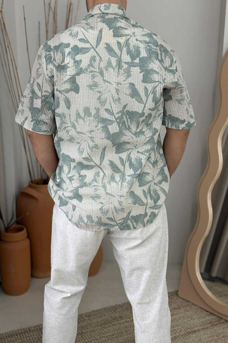 SHORT SLEEVES FLOWERS DESIGN MEN SHIRT MINT/MENTE - 3