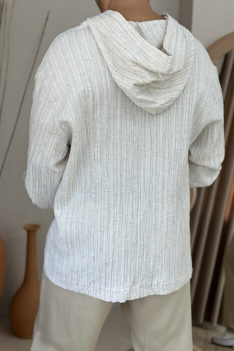 SHORT SLEEVES HOODED MEN SHIRT CREAM/KREM - 3