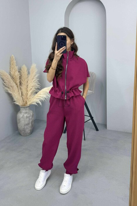 SHORT SLEEVES JACKET+TROUSERS WOMEN SET FUCHSIA/CIKLAMI - KLAUDIO FASHION