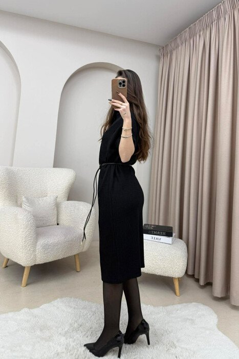 SHORT SLEEVES LACING DETAIL LONG WOMEN DRESS BLACK/ E ZEZE - 3