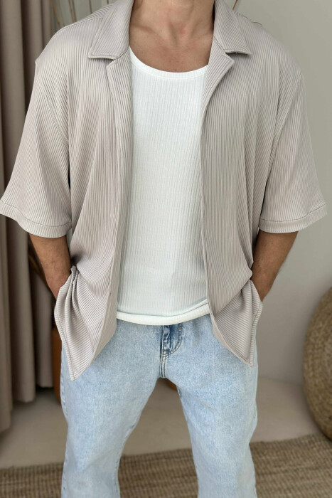 SHORT SLEEVES ONE COLOR MEN SHIRT BEIGE/BEZHE - 3