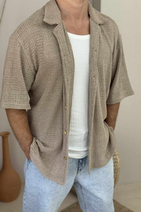 SHORT SLEEVES ONE COLOR MEN SHIRT BEIGE/BEZHE - 2