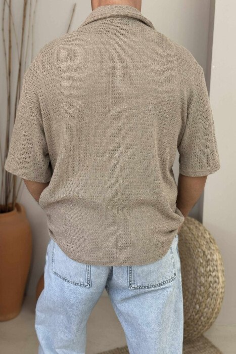 SHORT SLEEVES ONE COLOR MEN SHIRT BEIGE/BEZHE - 3