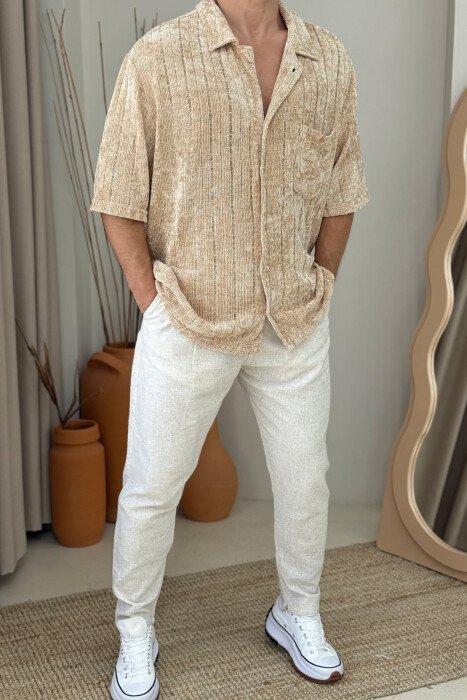 SHORT SLEEVES ONE COLOR MEN SHIRT BEIGE/BEZHE - 1