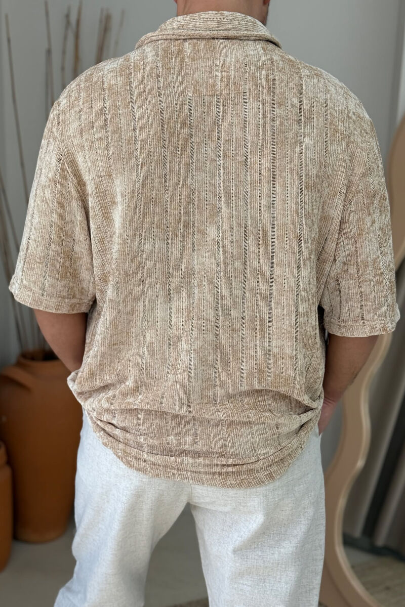 SHORT SLEEVES ONE COLOR MEN SHIRT BEIGE/BEZHE - 3