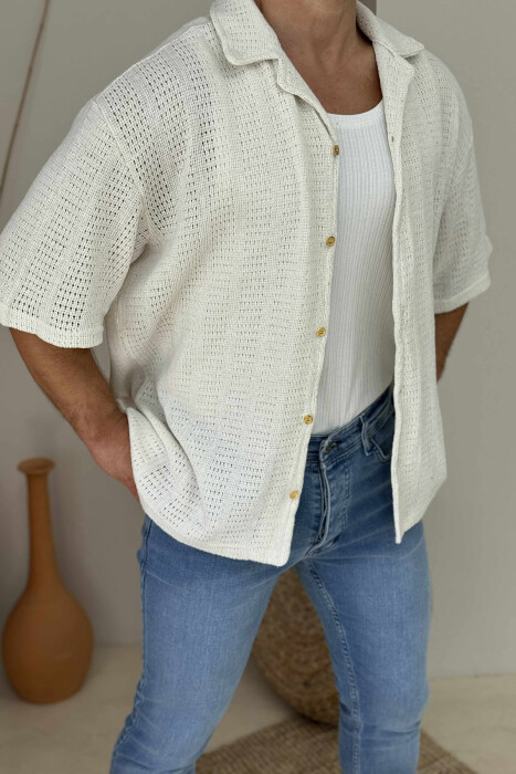 SHORT SLEEVES ONE COLOR MEN SHIRT CREAM/KREM - 3