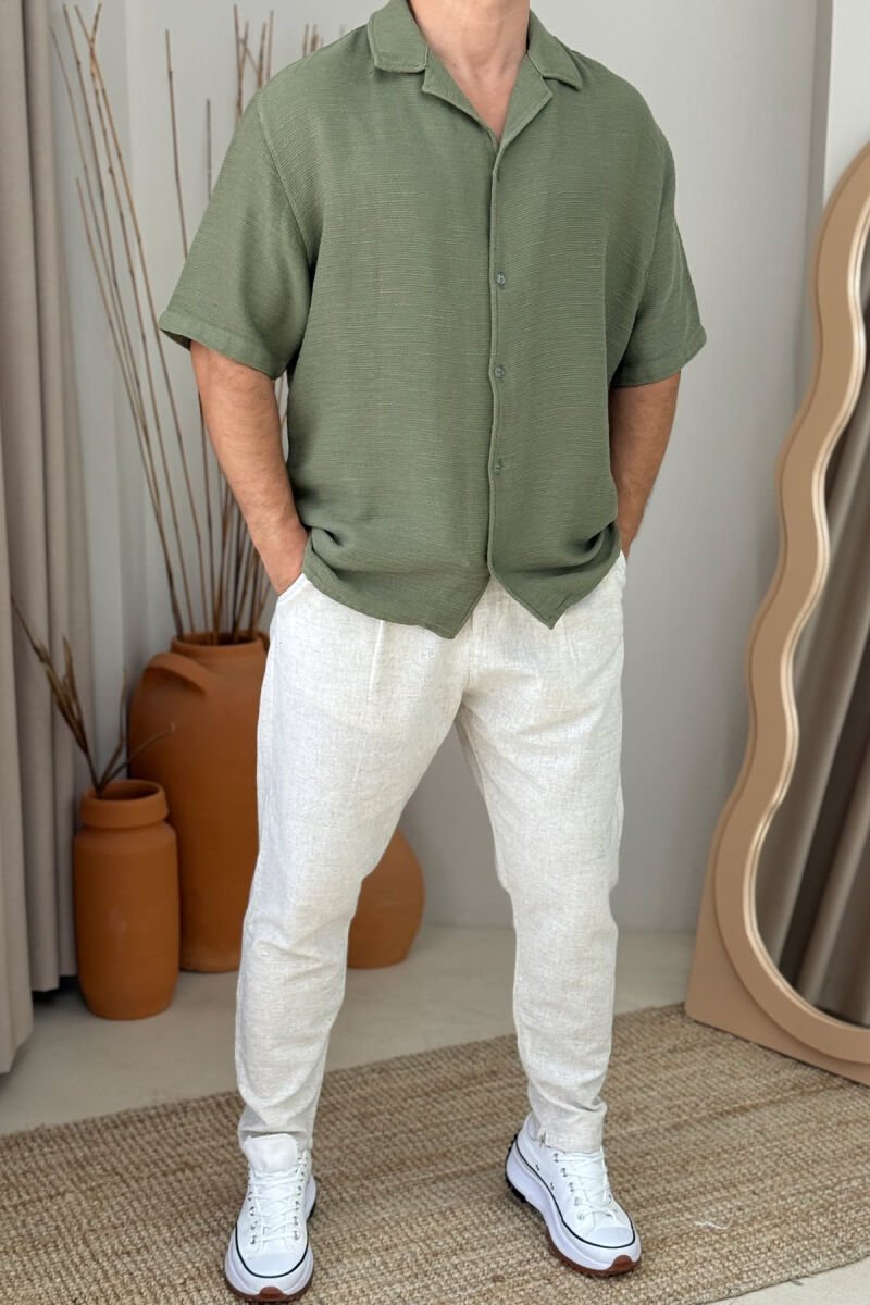 SHORT SLEEVES ONE COLOR MEN SHIRT OLIVE/ULLI - 1